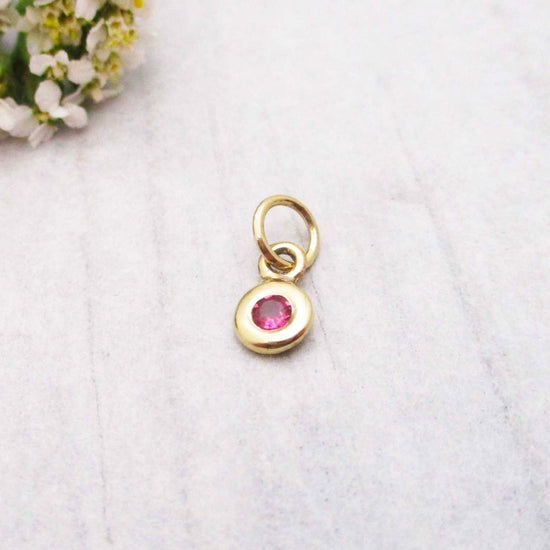 Gold October Birthstone Charm in Genuine Pink Tourmaline - Luxe Design Jewellery