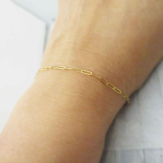 Gold Paperclip Chain Bracelet, Solid 14K Gold. - Luxe Design Jewellery