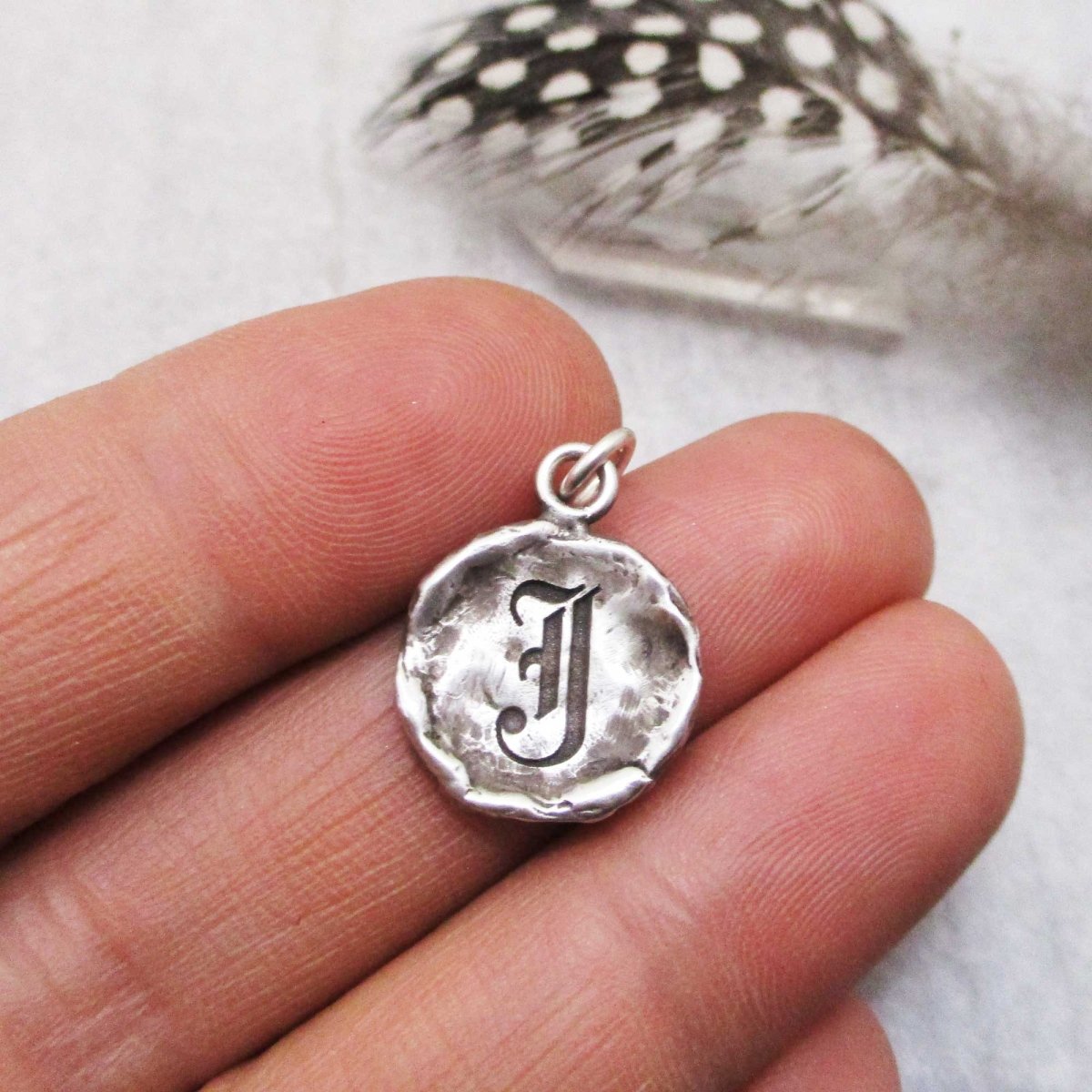 Gothic Initial Raw Edge Pendant in Sterling Silver
