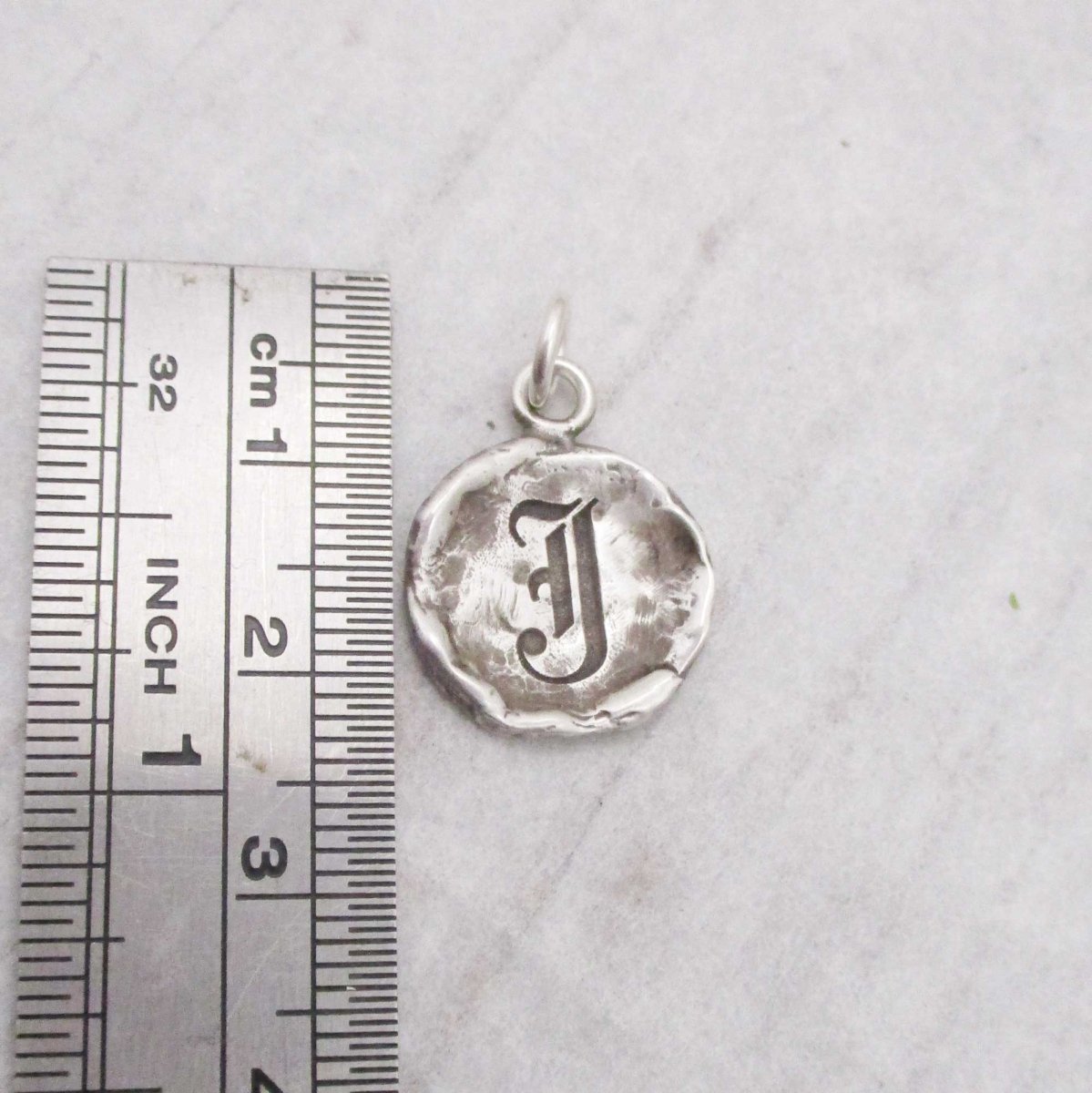 Gothic Initial Raw Edge Pendant in Sterling Silver