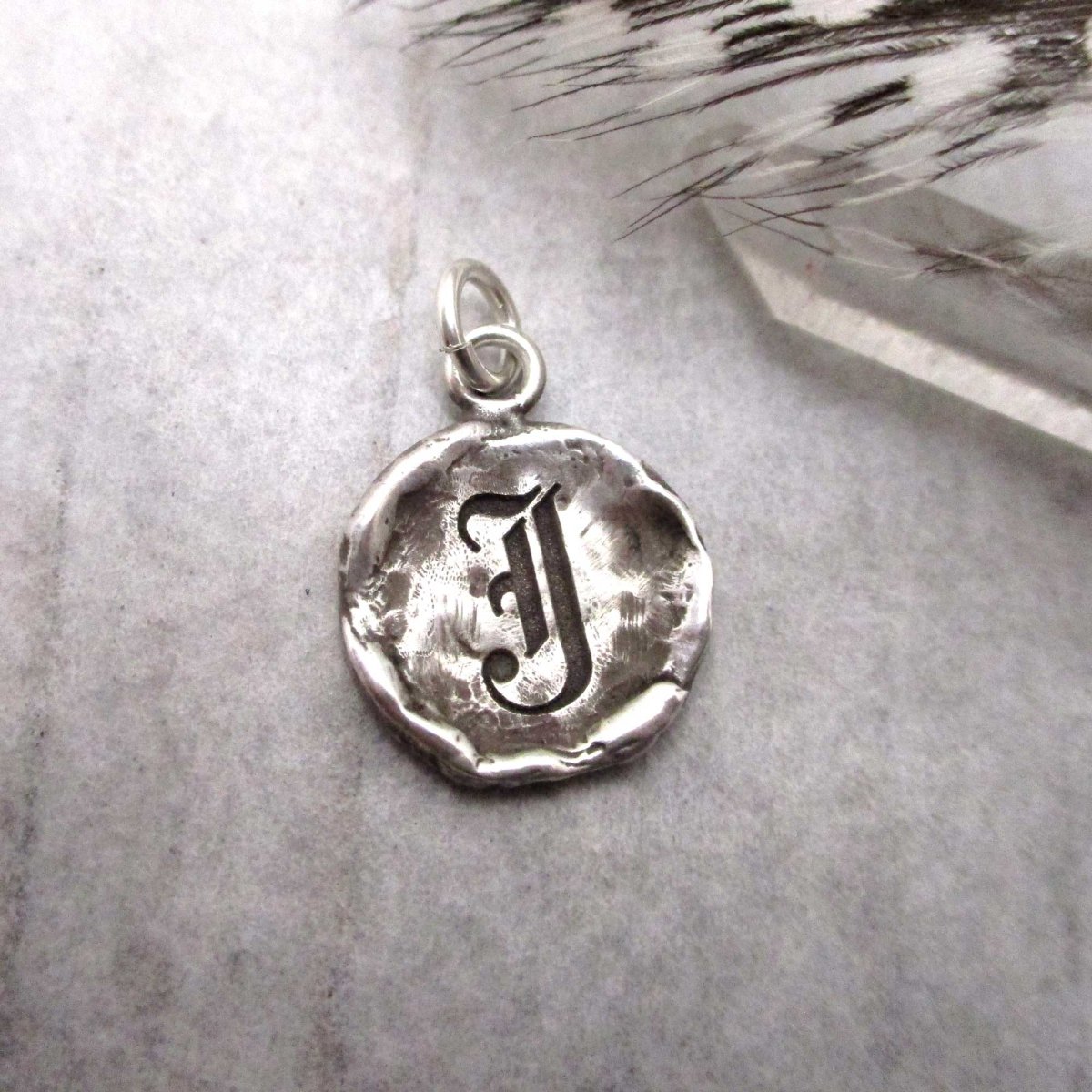 Gothic Initial Raw Edge Pendant in Sterling Silver