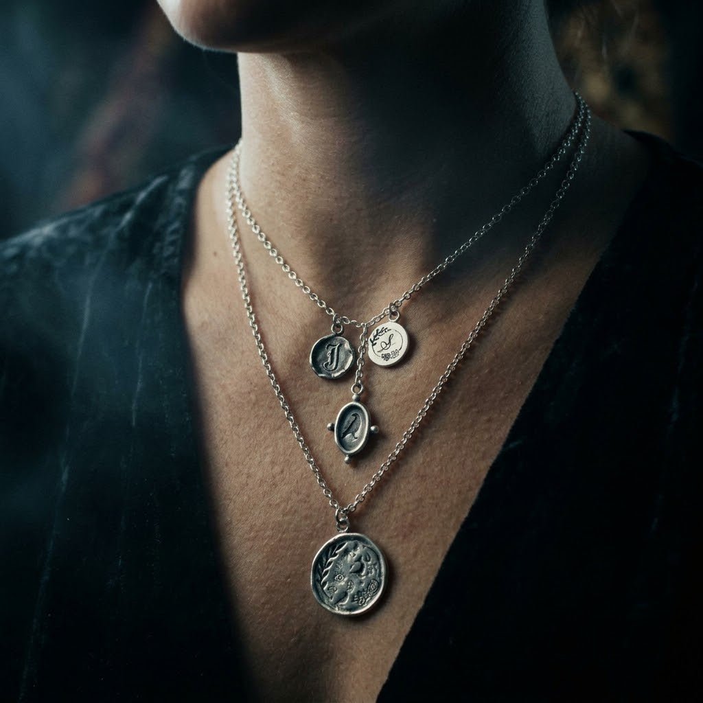 Gothic Initial Raw Edge Pendant in Sterling Silver