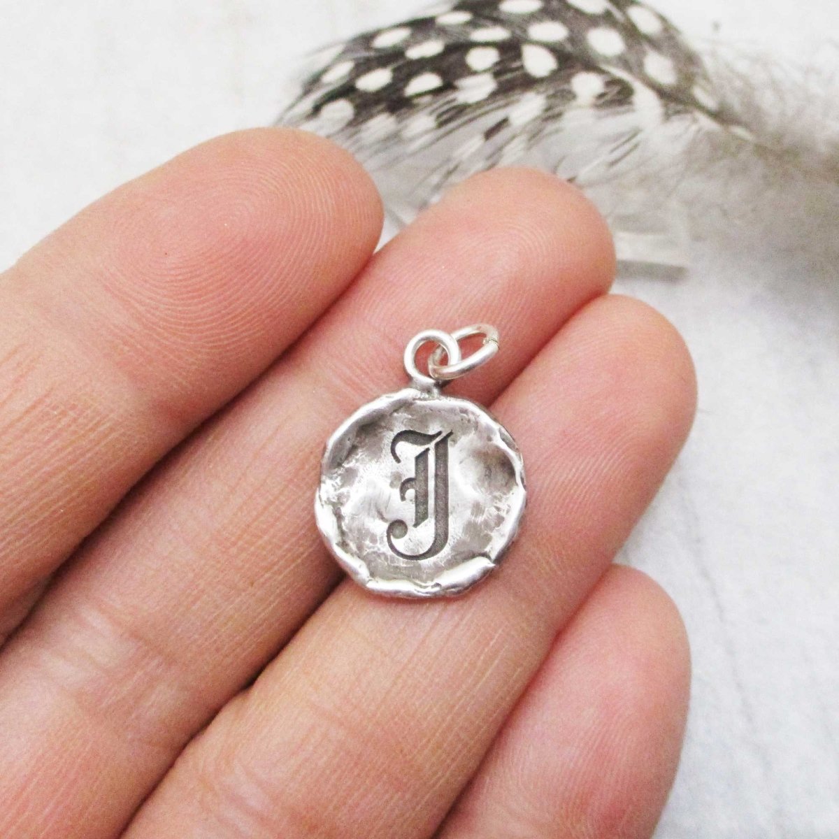 Gothic Initial Raw Edge Pendant in Sterling Silver
