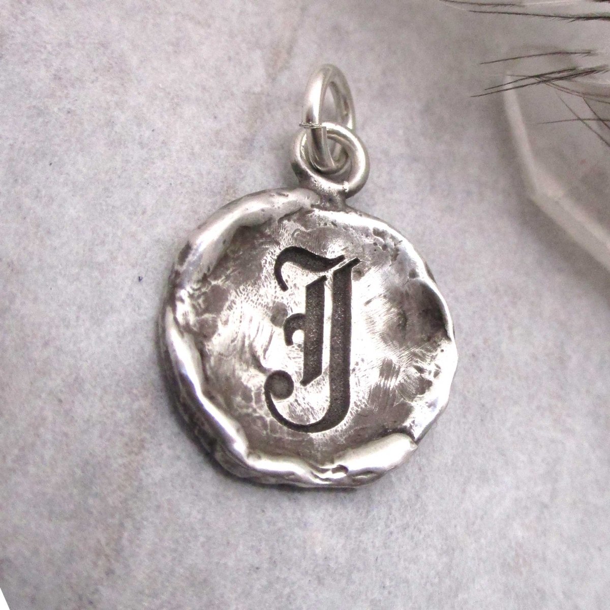 Gothic Initial Raw Edge Pendant in Sterling Silver