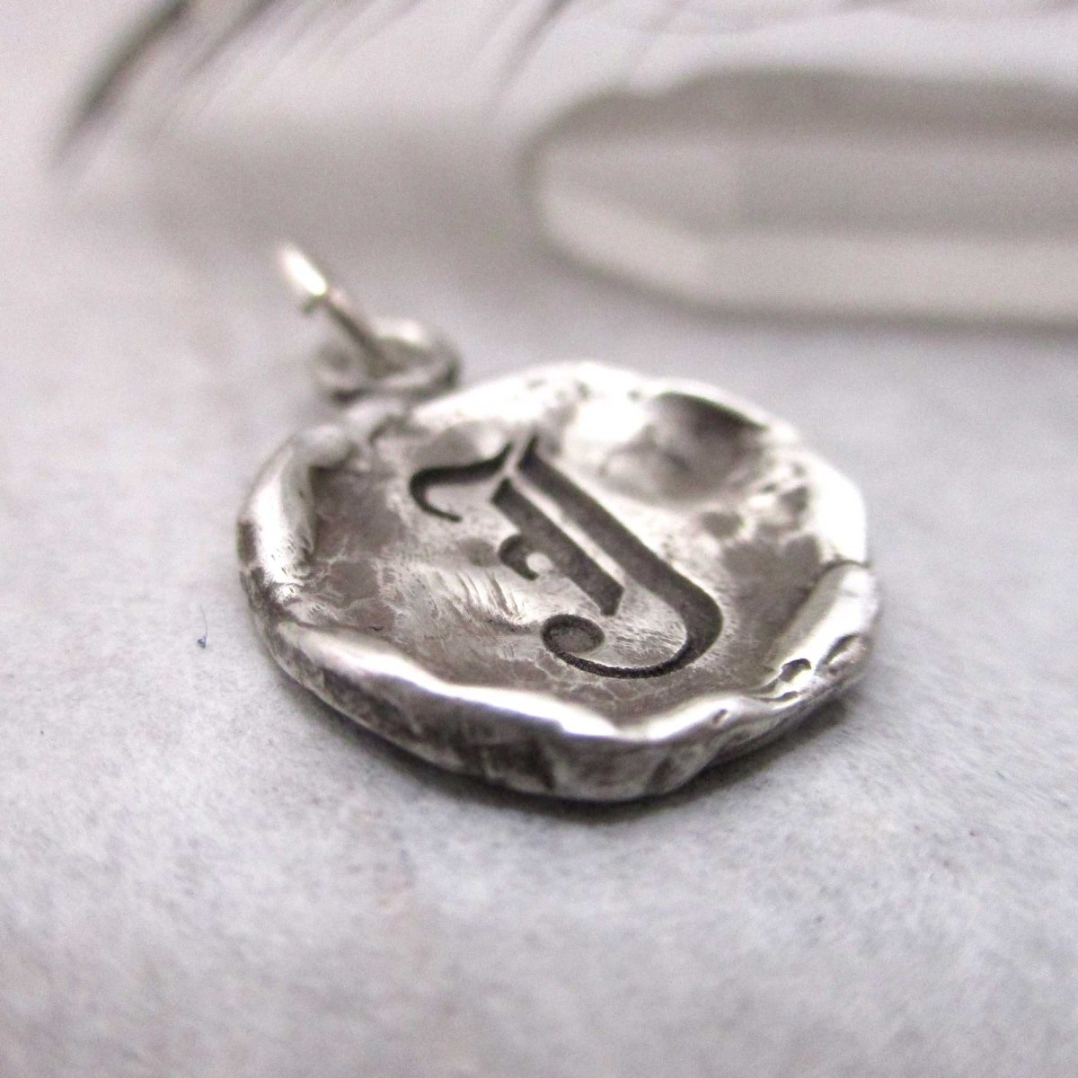 Gothic Initial Raw Edge Pendant in Sterling Silver