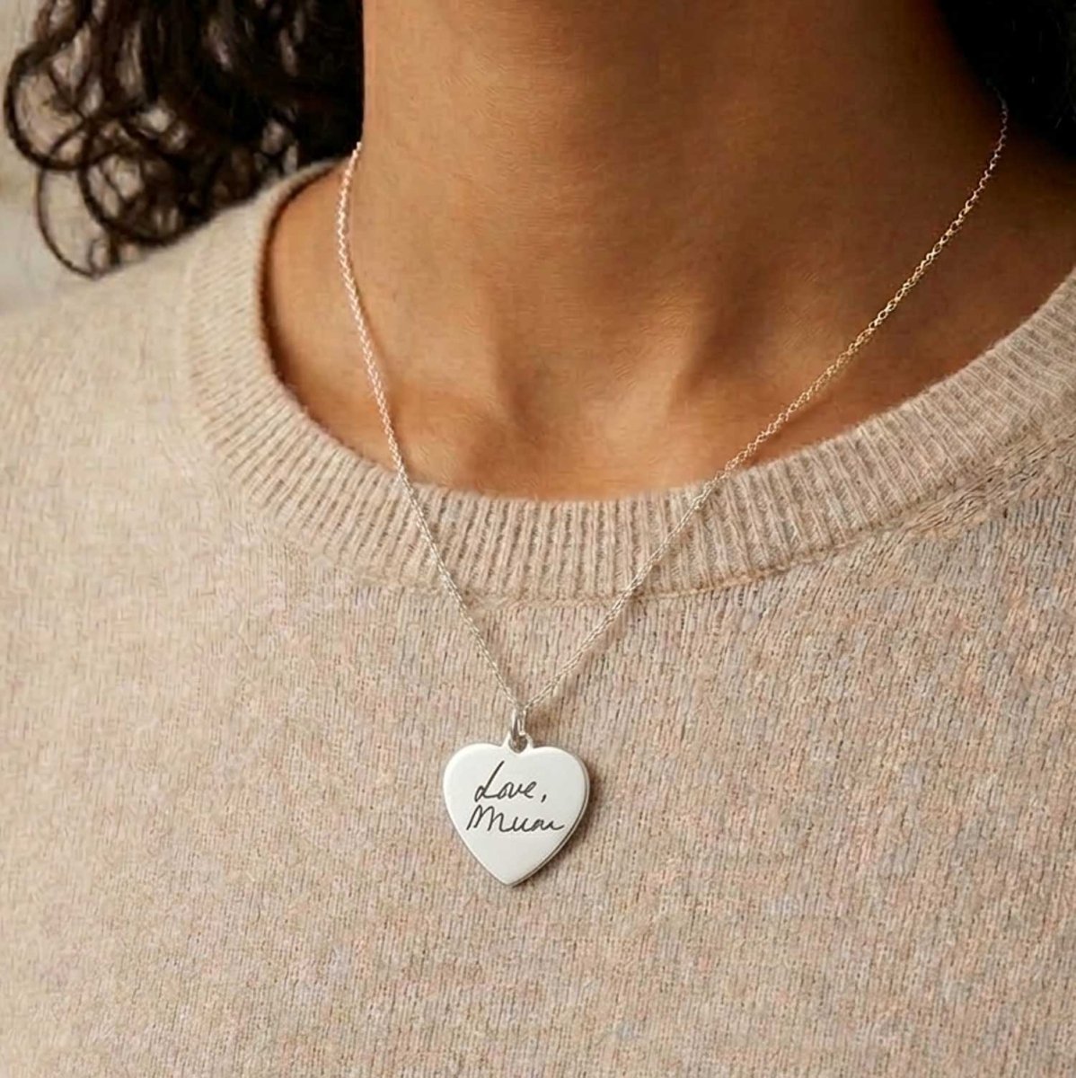 Handwriting Heart Pendant – Sterling Silver