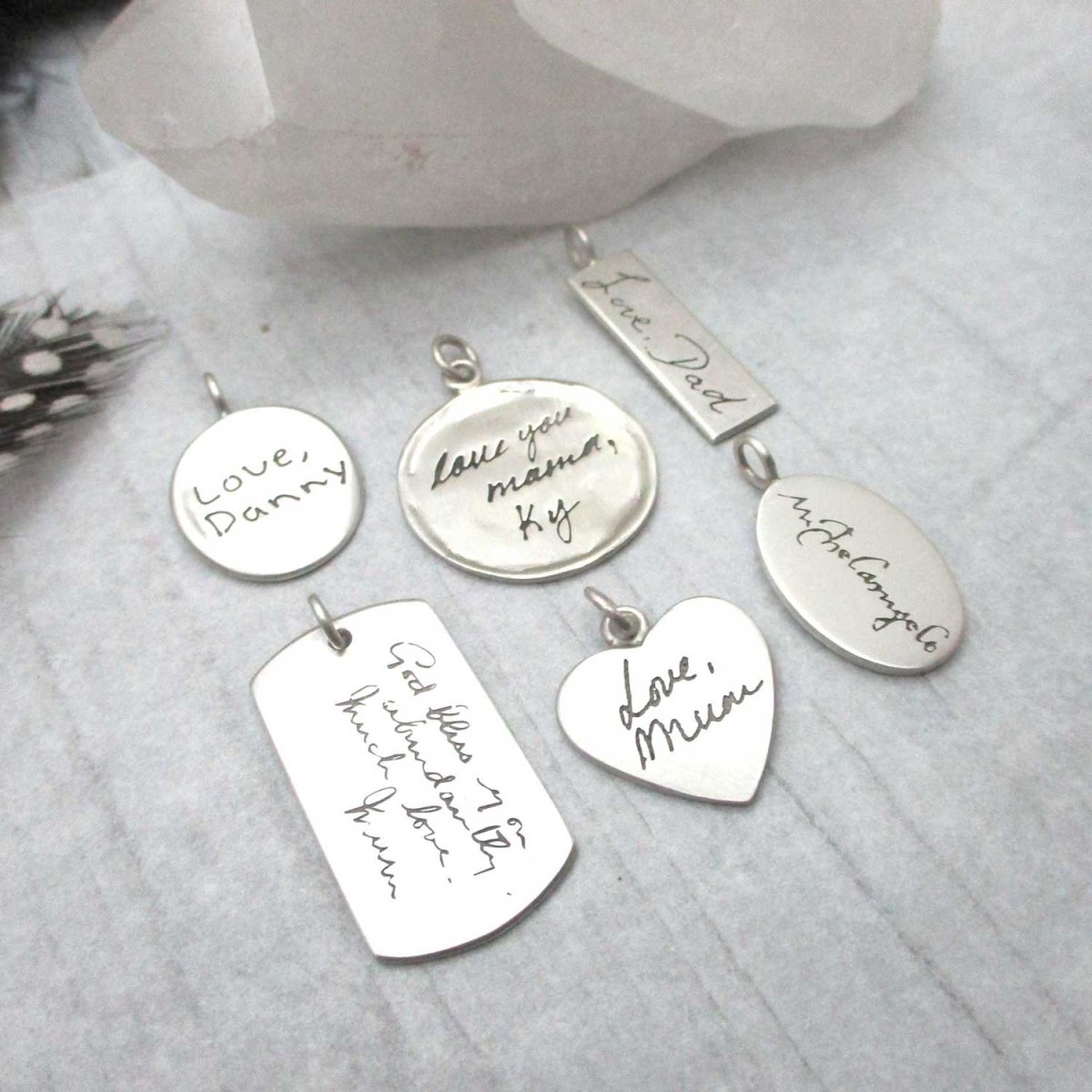 Handwriting Organic Oval Pendant – Sterling Silver