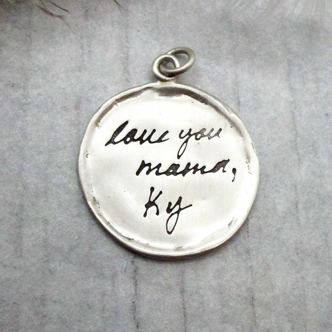 Handwriting Pendant - Organic Circle with Raised Edge