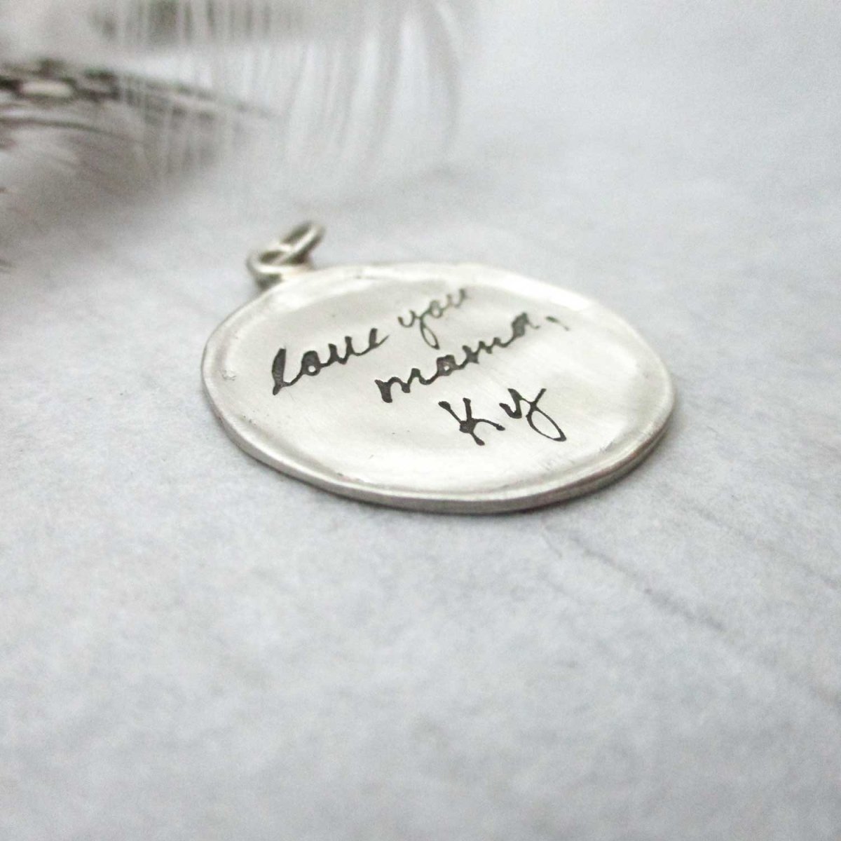 Handwriting Pendant - Organic Circle with Raised Edge