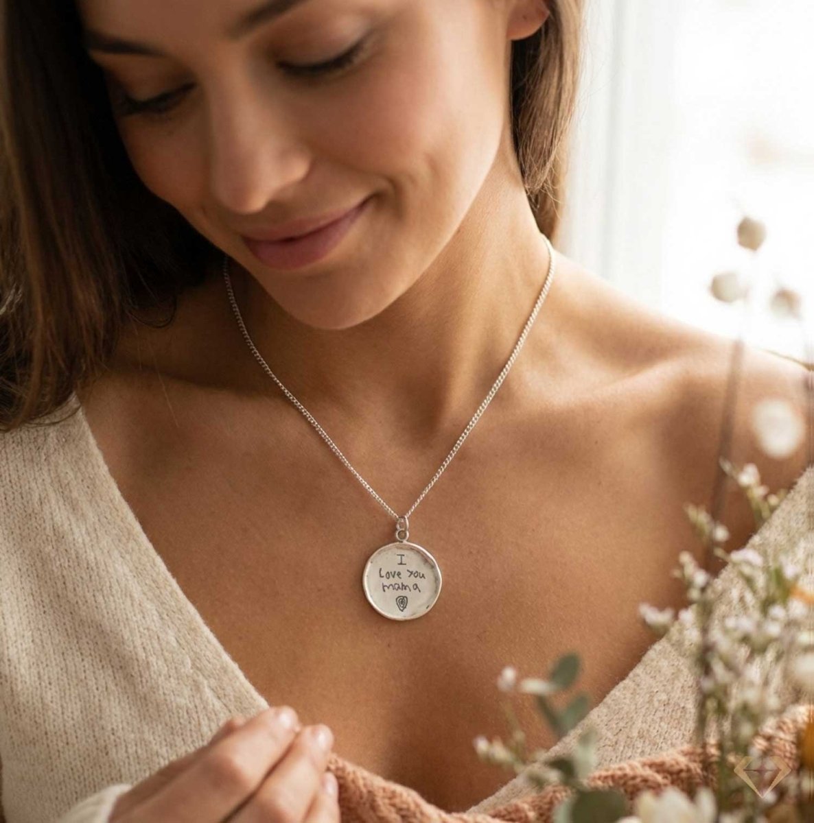 Handwriting Pendant - Organic Circle with Raised Edge