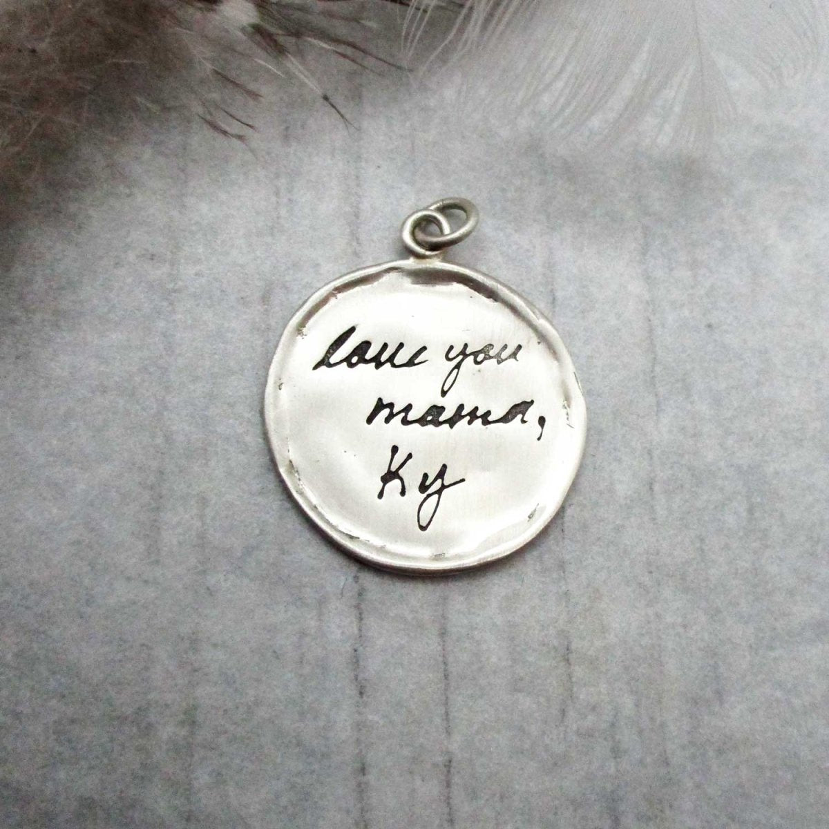 Handwriting Pendant - Organic Circle with Raised Edge