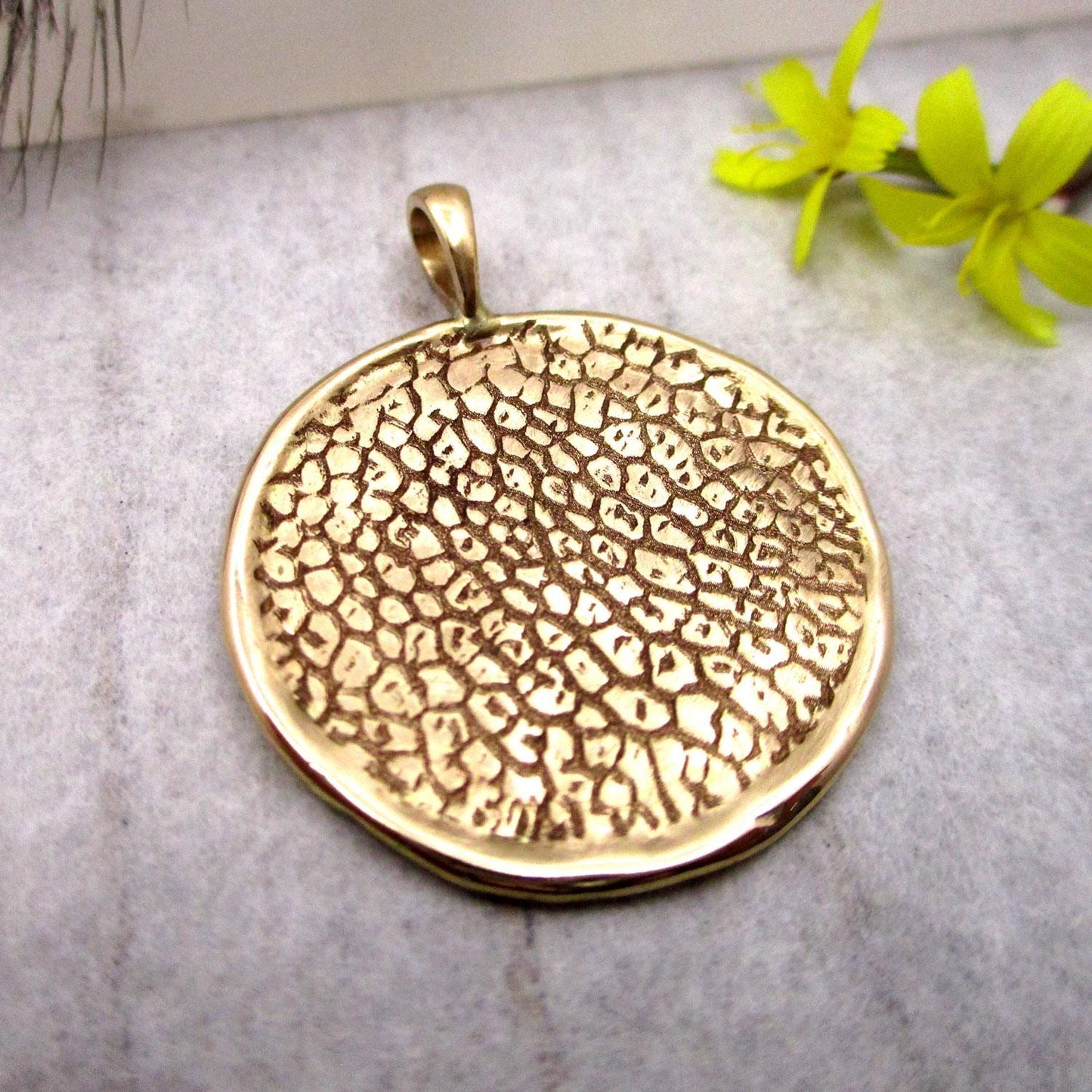 Solid 14 Karat Gold Dog Nose Texture Disc Pendant – Custom Pet Memorial Jewelry