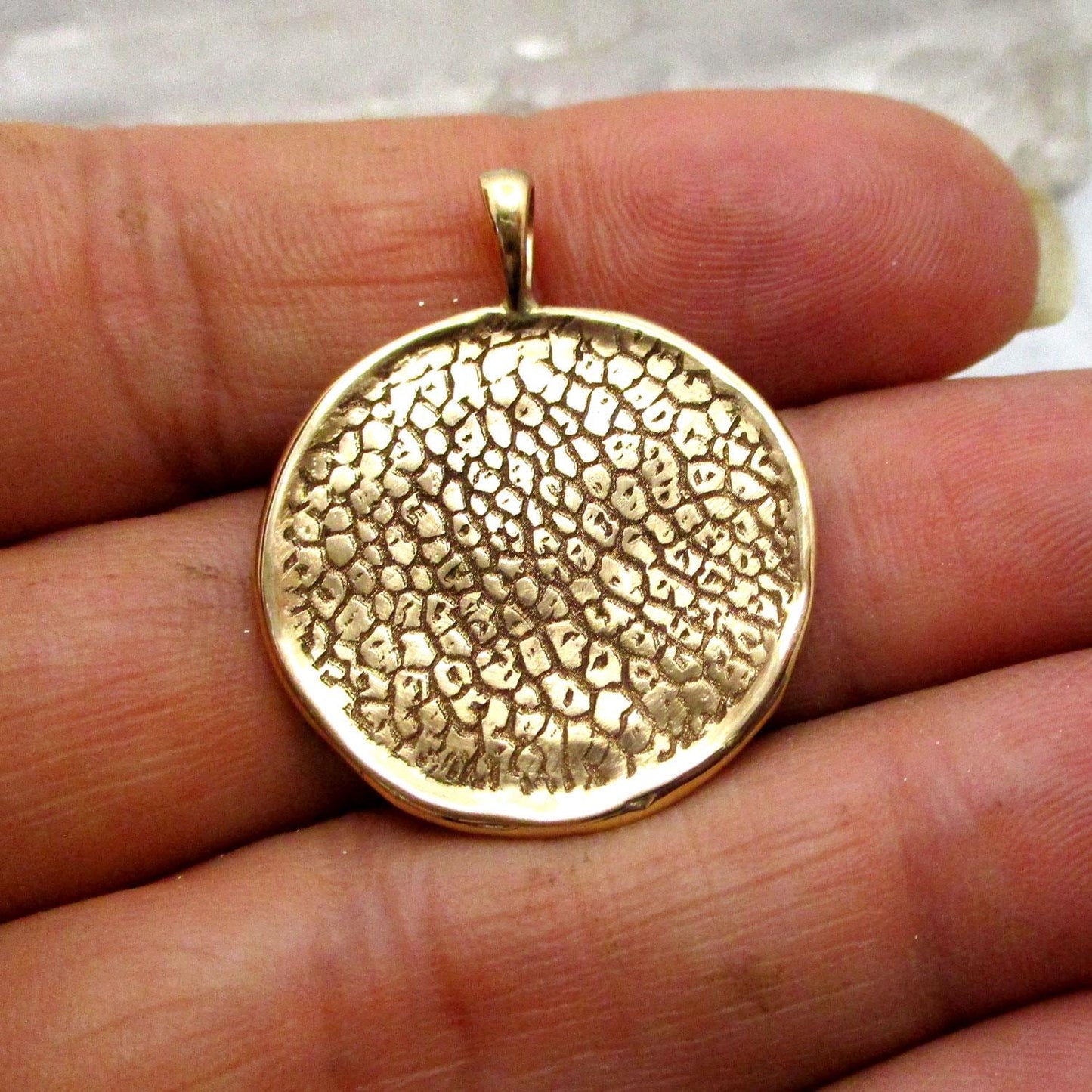 Solid 14 Karat Gold Dog Nose Texture Disc Pendant – Custom Pet Memorial Jewelry