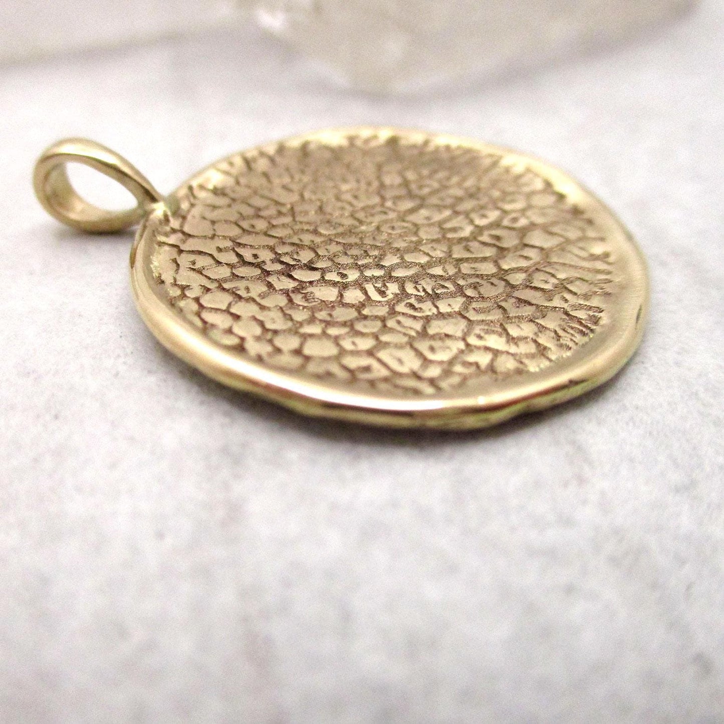 Solid 14 Karat Gold Dog Nose Texture Disc Pendant – Custom Pet Memorial Jewelry