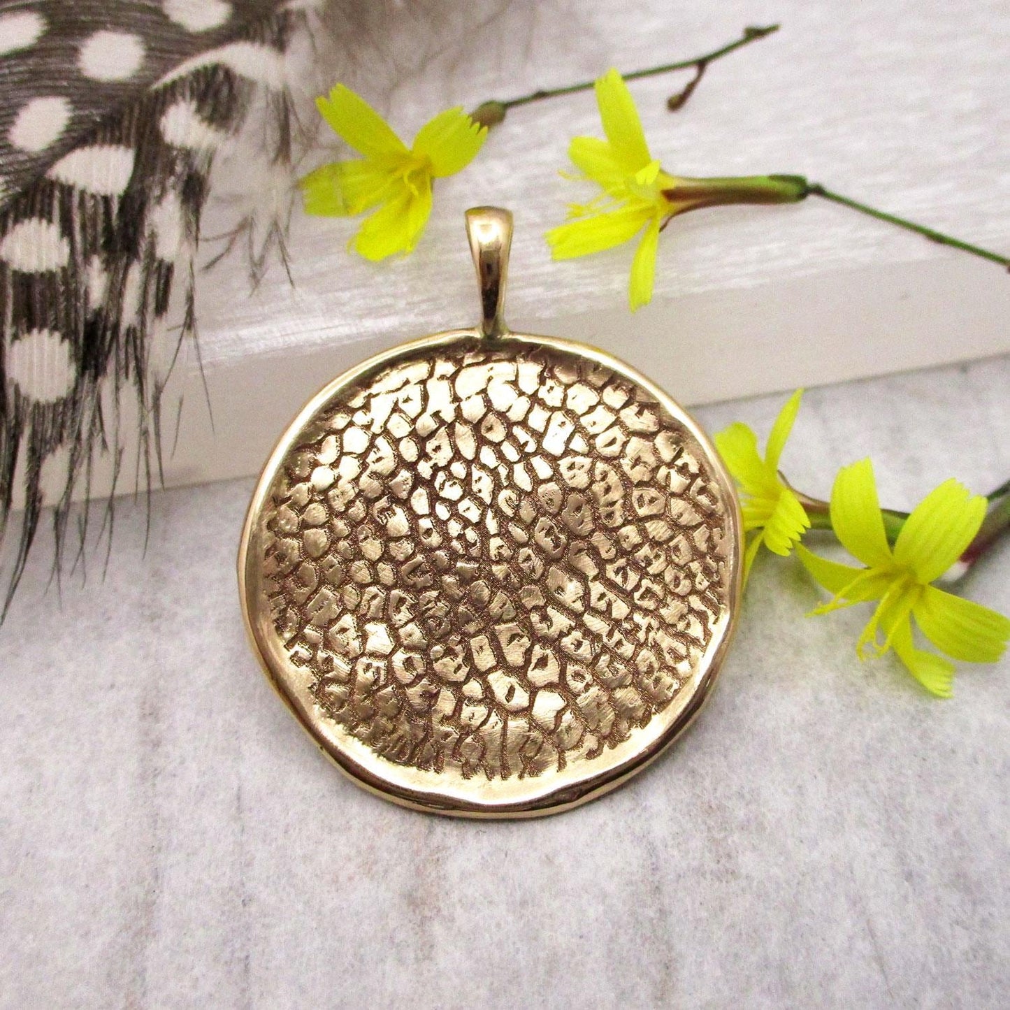 Solid 14 Karat Gold Dog Nose Texture Disc Pendant – Custom Pet Memorial Jewelry