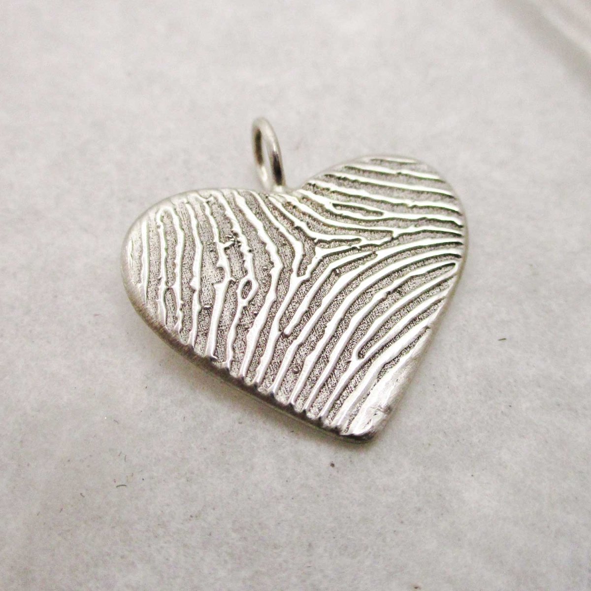 Large Sterling Silver Fingerprint Heart Pendant from Flat Ink or Digital Image