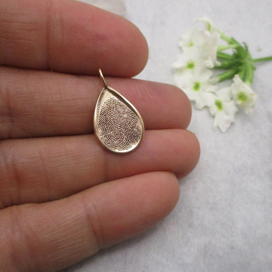 Memorial Fingerprint Teardrop Pendant in 14k Gold - Email Your Image