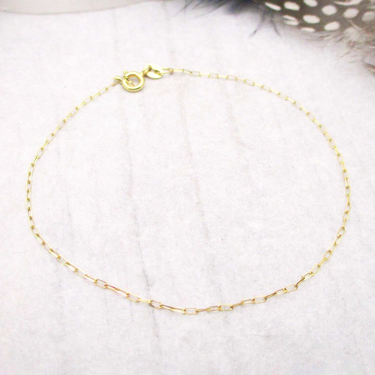 Mini Solid 14 Karat Gold Paperclip Chain Bracelet 7.25"