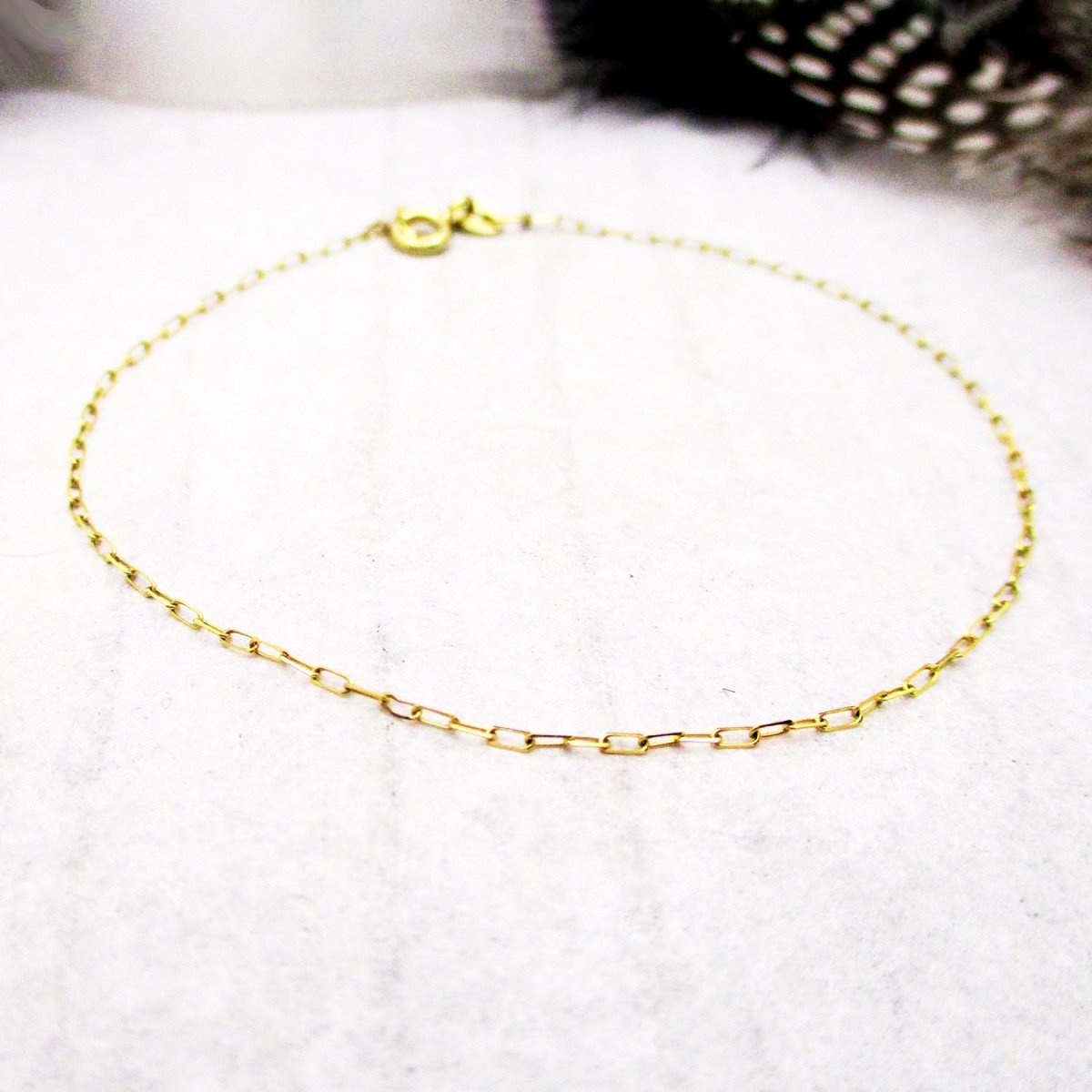 Mini Solid 14 Karat Gold Paperclip Chain Bracelet 7.25"