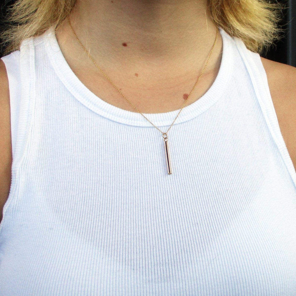 Narrow Solid 14K Gold Cylinder Urn Pendant for Cremation Ashes