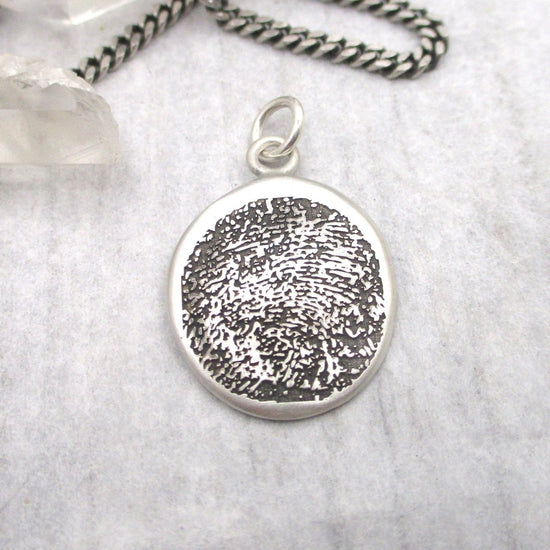 Organic Shaped Fingerprint Pendant Oxidized - Email Us Your Fingerprint