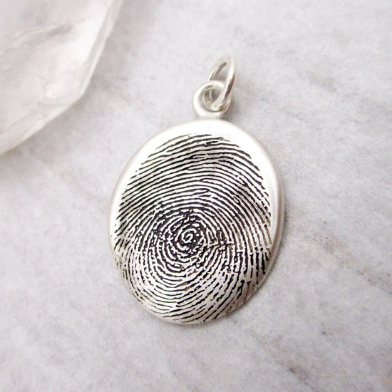 Organic Shaped Fingerprint Pendant Oxidized - Email Us Your Fingerprint
