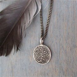 Oxidized Silver Fingerprint Circle Pendant from Flat Ink Print - Luxe Design Jewellery