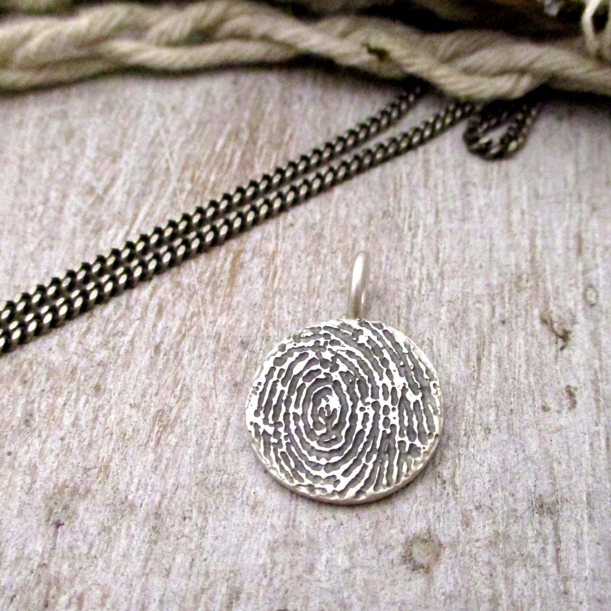 Oxidized Silver Fingerprint Circle Pendant from Flat Ink Print - Luxe Design Jewellery