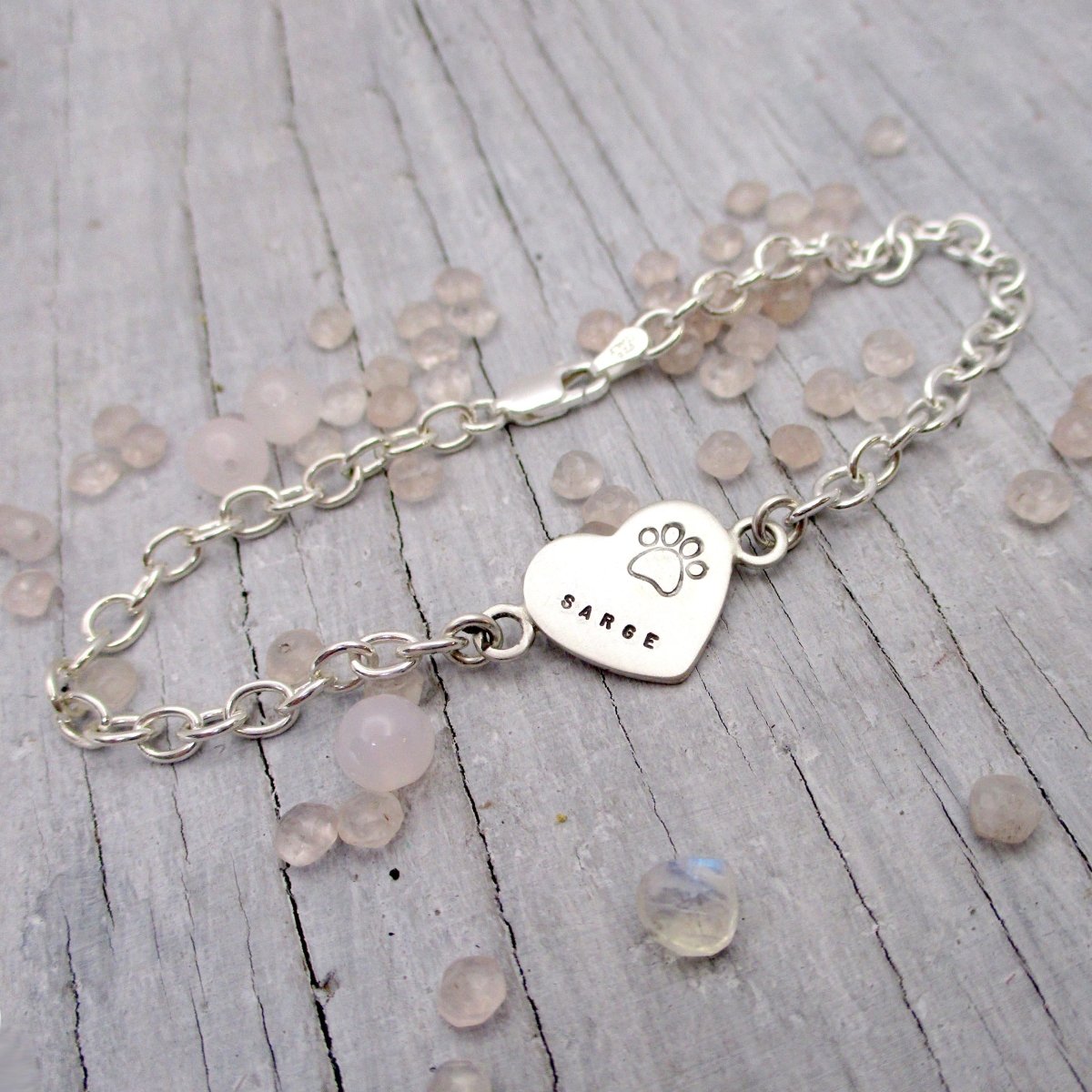 Personalized Heart Paw Bracelet in Sterling Silver