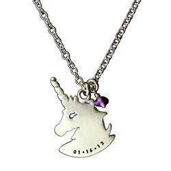 Personalized Sterling Silver Unicorn and Birthstone Bead Necklace - Luxe Design Jewellery