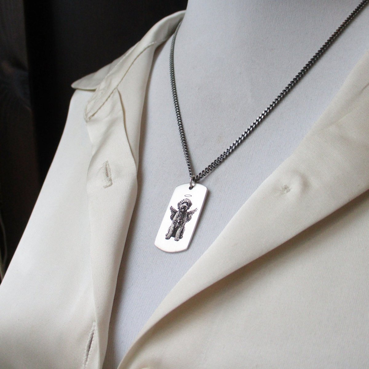 Pet Portrait Dog Tag Pendant in Sterling Silver