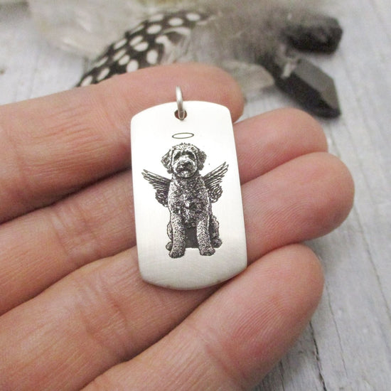 Pet Portrait Dog Tag Pendant in Sterling Silver
