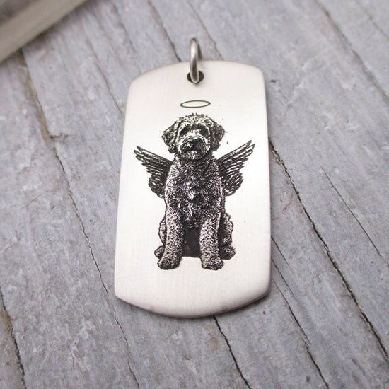 Pet Portrait Dog Tag Pendant in Sterling Silver