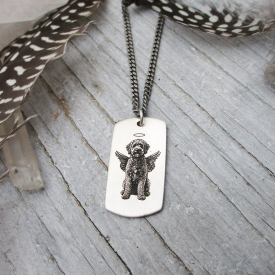 Pet Portrait Dog Tag Pendant in Sterling Silver