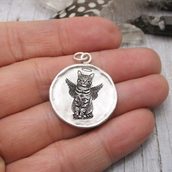 Pet Portrait Fine Framed Organic Disc Pendant in Sterling Silver
