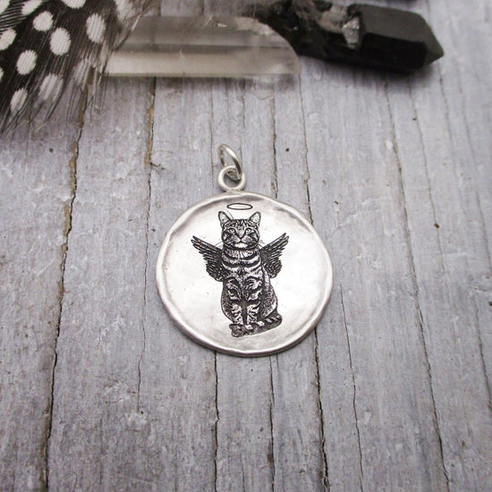 Pet Portrait Fine Framed Organic Disc Pendant in Sterling Silver