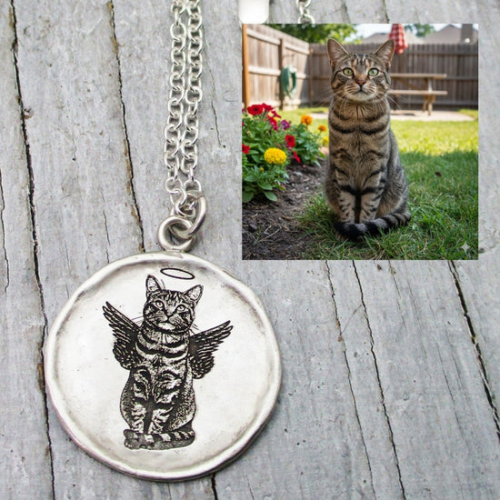 Pet Portrait Fine Framed Organic Disc Pendant in Sterling Silver