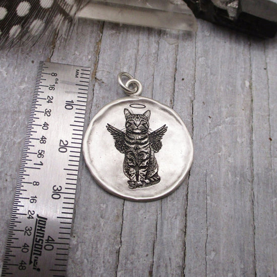 Pet Portrait Fine Framed Organic Disc Pendant in Sterling Silver