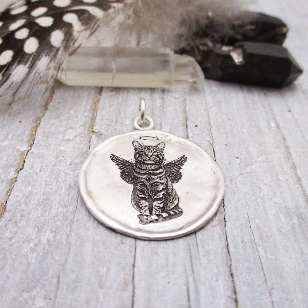 Pet Portrait Fine Framed Organic Disc Pendant in Sterling Silver