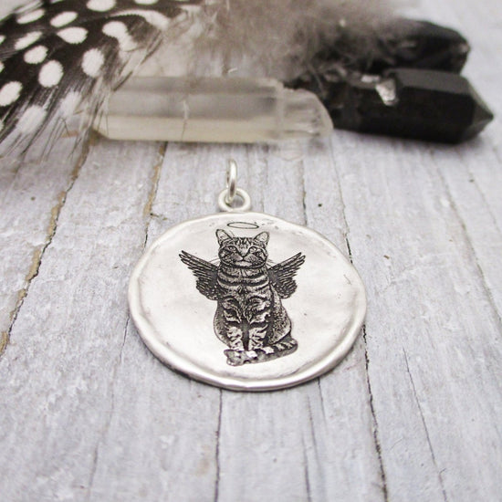 Pet Portrait Fine Framed Organic Disc Pendant in Sterling Silver