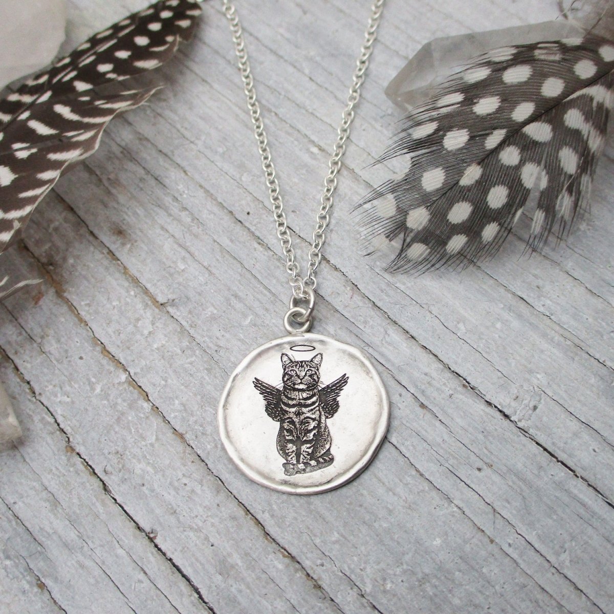 Pet Portrait Fine Framed Organic Disc Pendant in Sterling Silver
