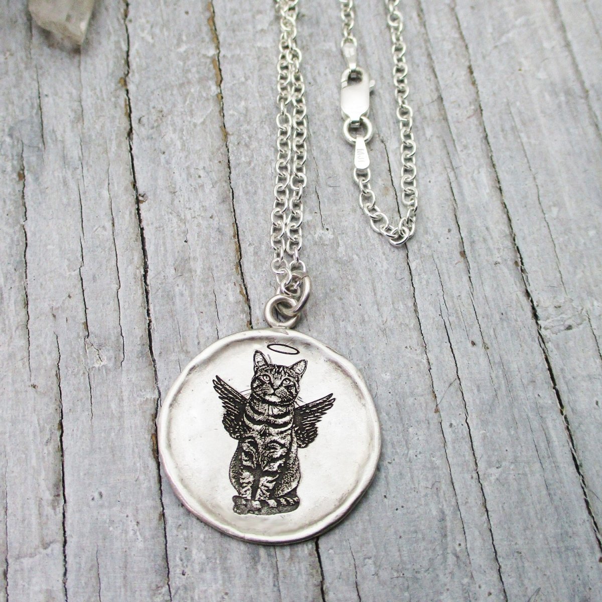Pet Portrait Fine Framed Organic Disc Pendant in Sterling Silver
