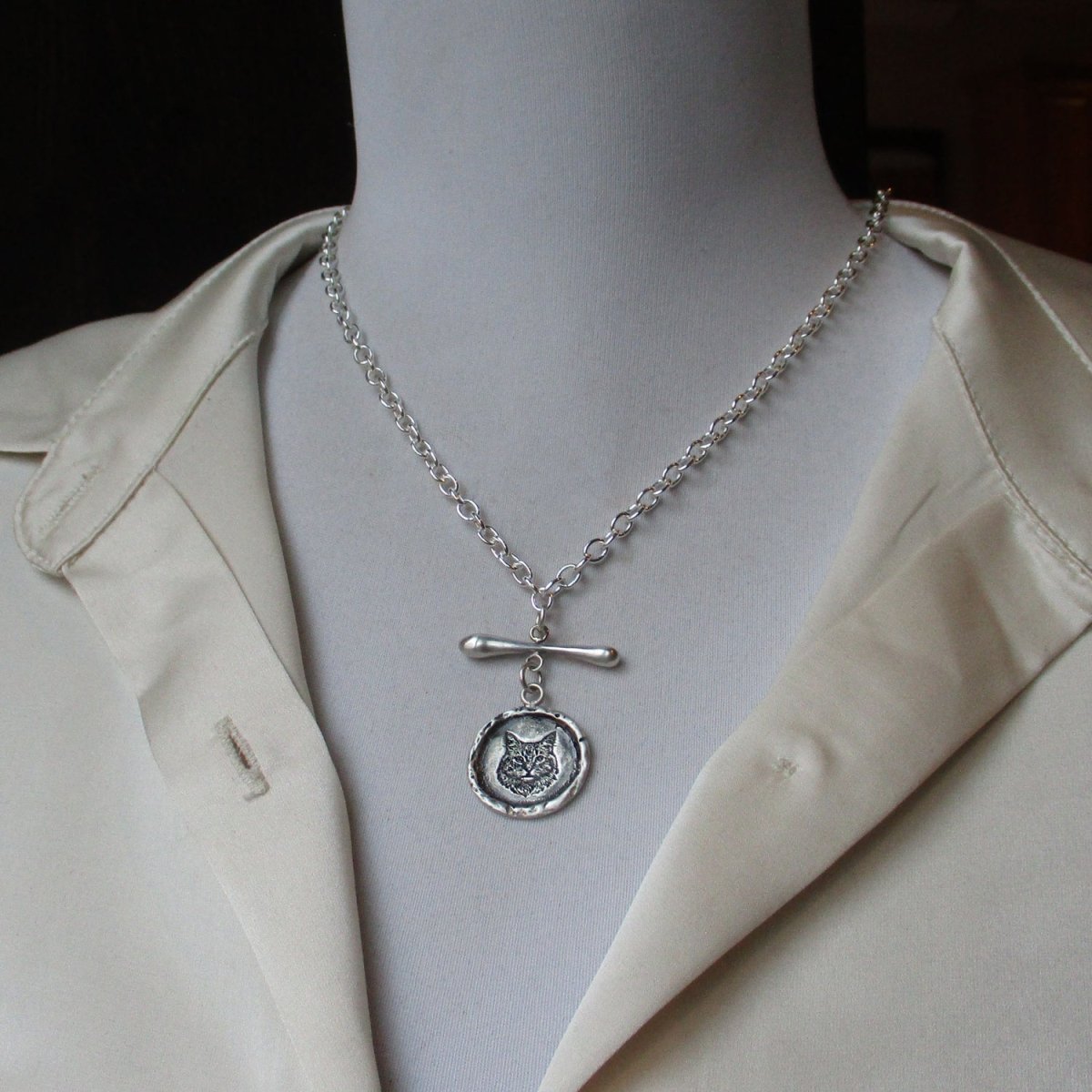 Pet Portrait Framed Circle Pendant in Sterling Silver