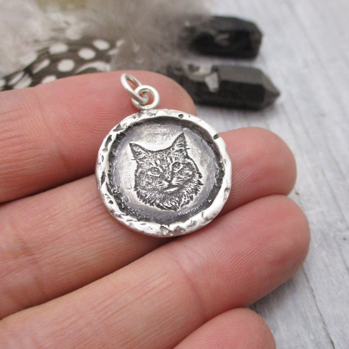Pet Portrait Framed Circle Pendant in Sterling Silver