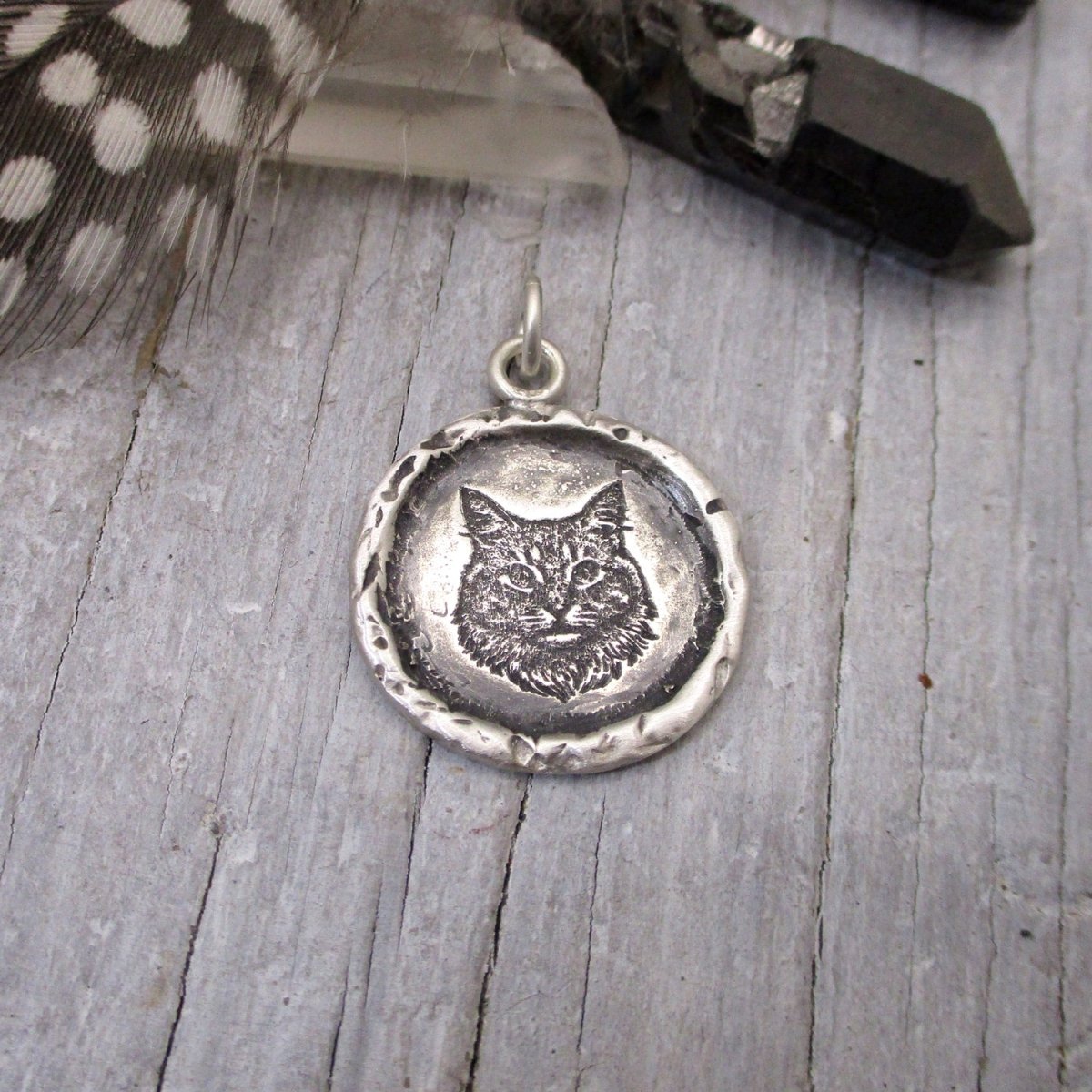 Pet Portrait Framed Circle Pendant in Sterling Silver