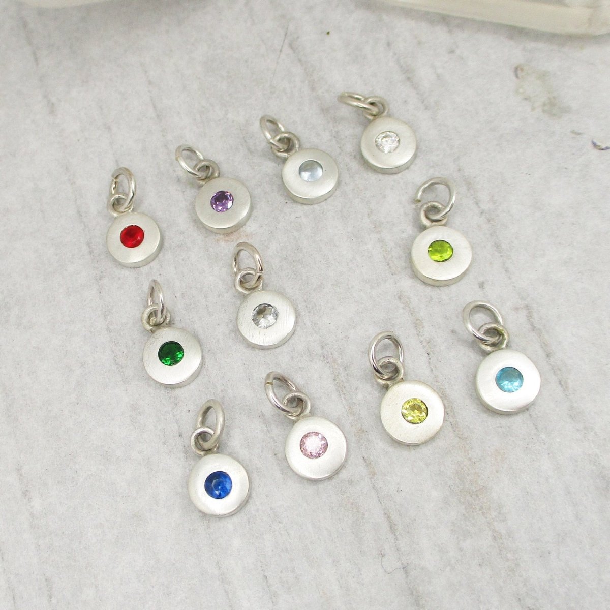 SALE Sterling Circle Birthstone Charm in 12 Colours - Choose Your Favourite! - Luxe Design Jewellery