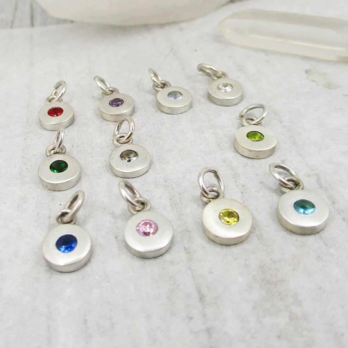 SALE Sterling Circle Birthstone Charm in 12 Colours - Choose Your Favourite! - Luxe Design Jewellery