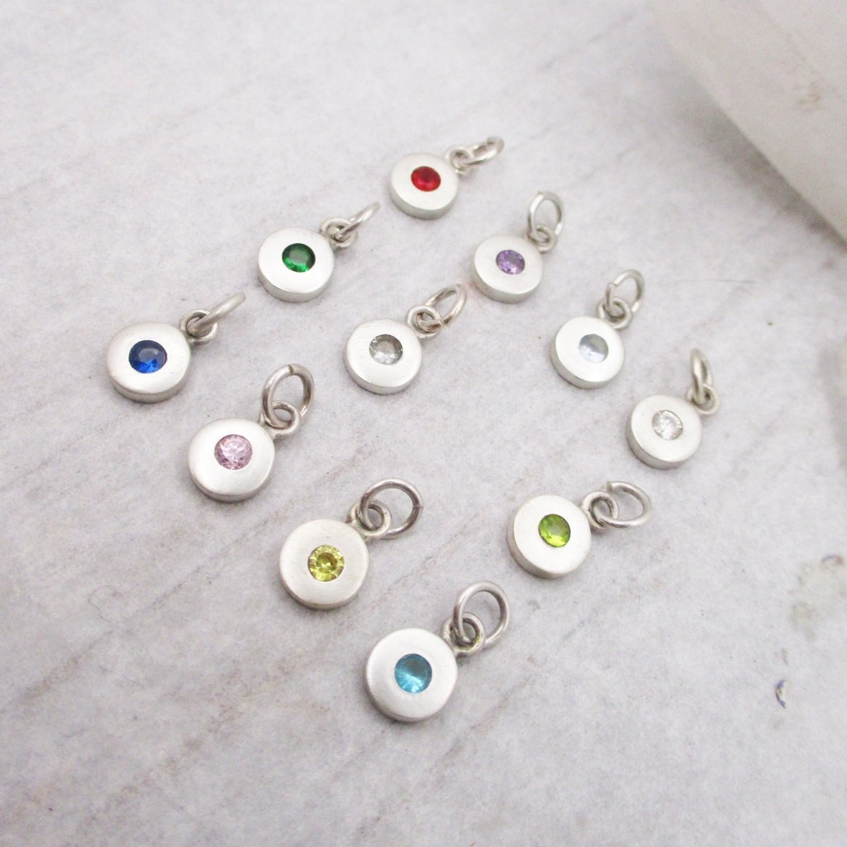 SALE Sterling Circle Birthstone Charm in 12 Colours - Choose Your Favourite! - Luxe Design Jewellery