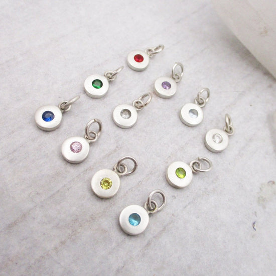 SALE Sterling Circle Birthstone Charm in 12 Colours - Choose Your Favourite! - Luxe Design Jewellery