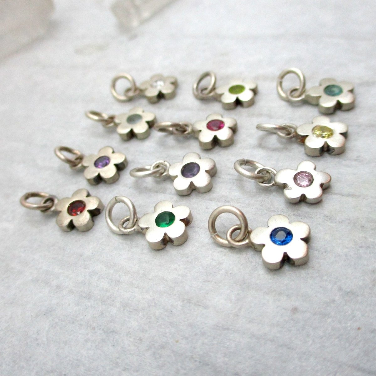 SALE Sterling Flower Birthstone Charm in 12 Colours - Choose Your Favorite! - Luxe Design Jewellery